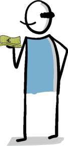 Strichmännchen mit Geldscheinen in der Hand Strichmännchen mit Geldscheinen in der Hand